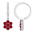 Certified Ruby Flower Drop Earrings with Diamond Hoop
