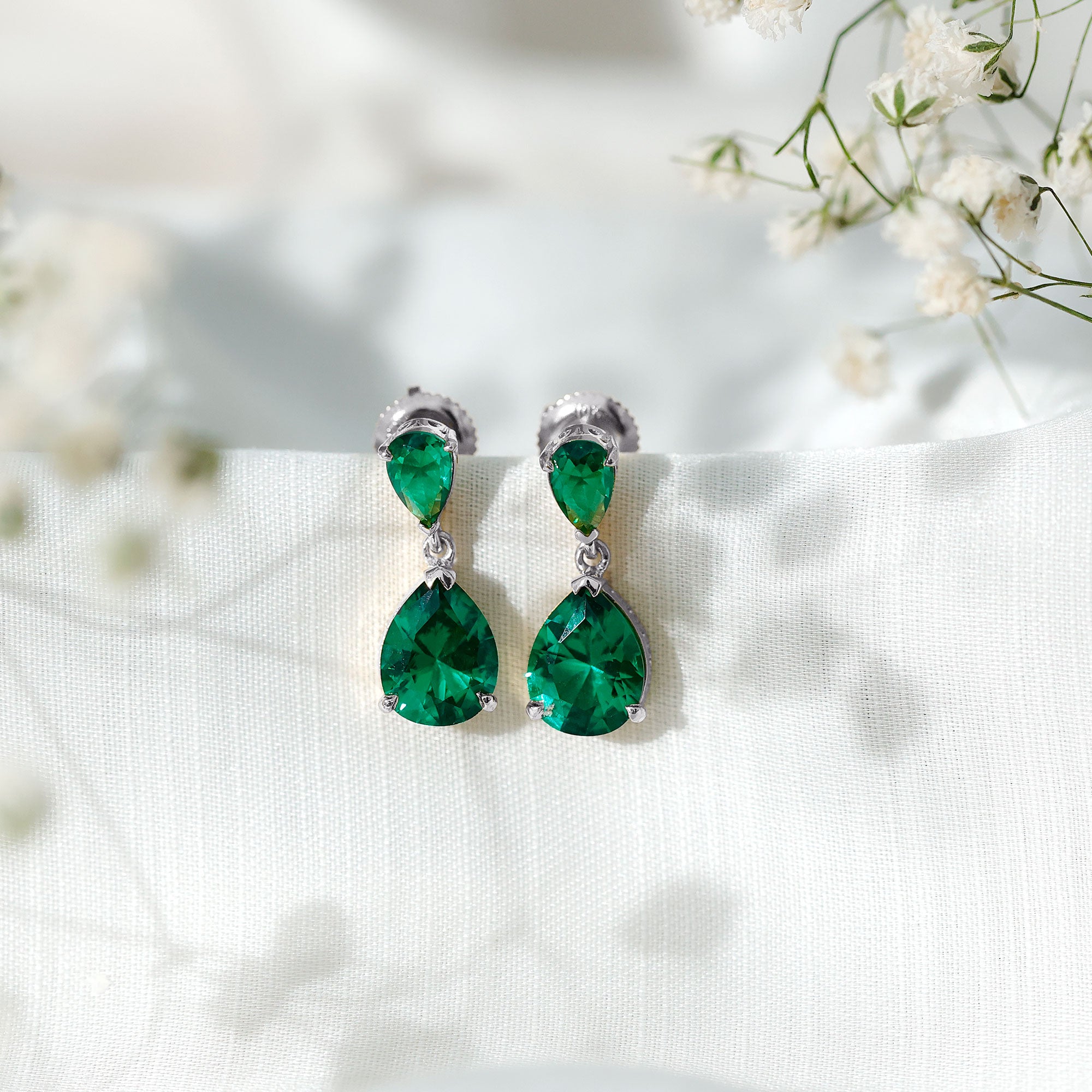 Lab Grown Emerald Teardrop Statement Earrings With Certificate