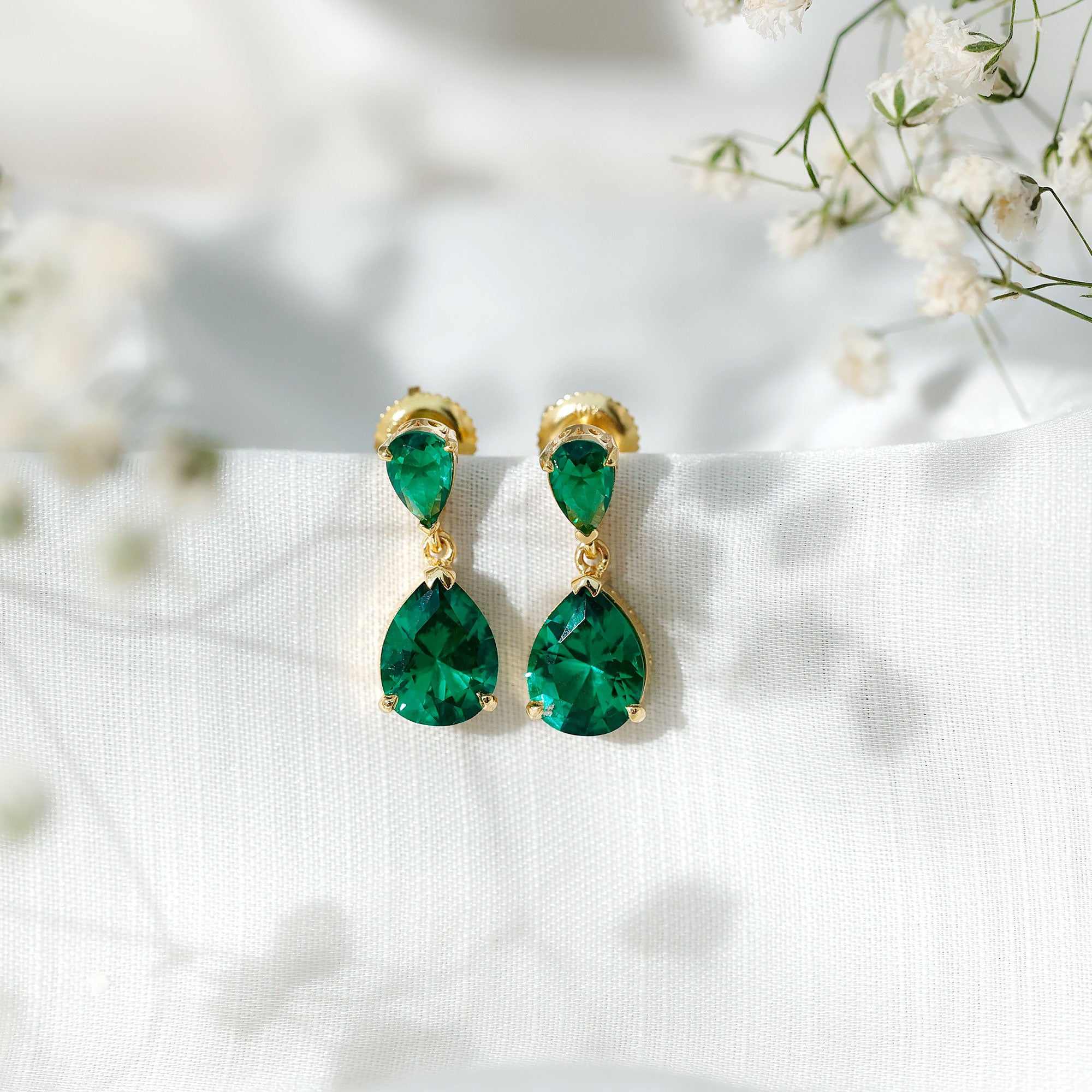 Lab Grown Emerald Teardrop Statement Earrings With Certificate