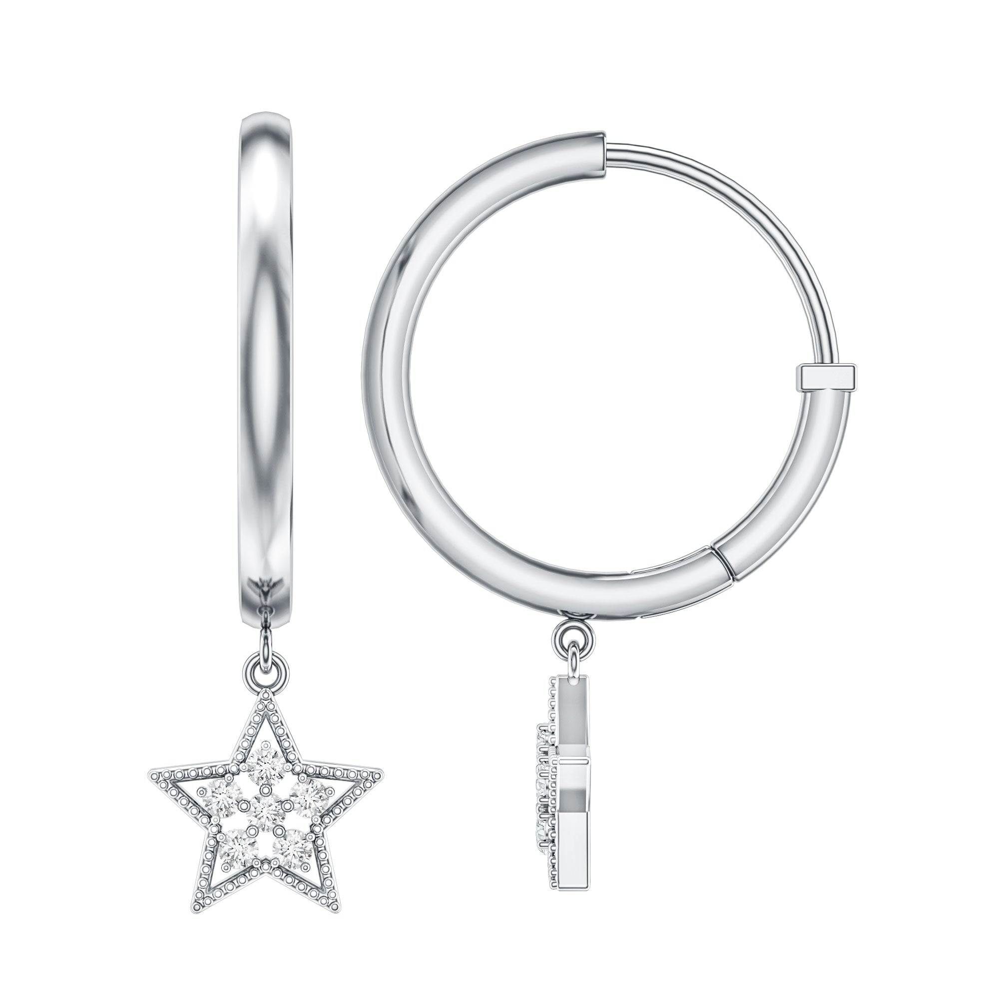Diamond Star Drop Hoop Earrings