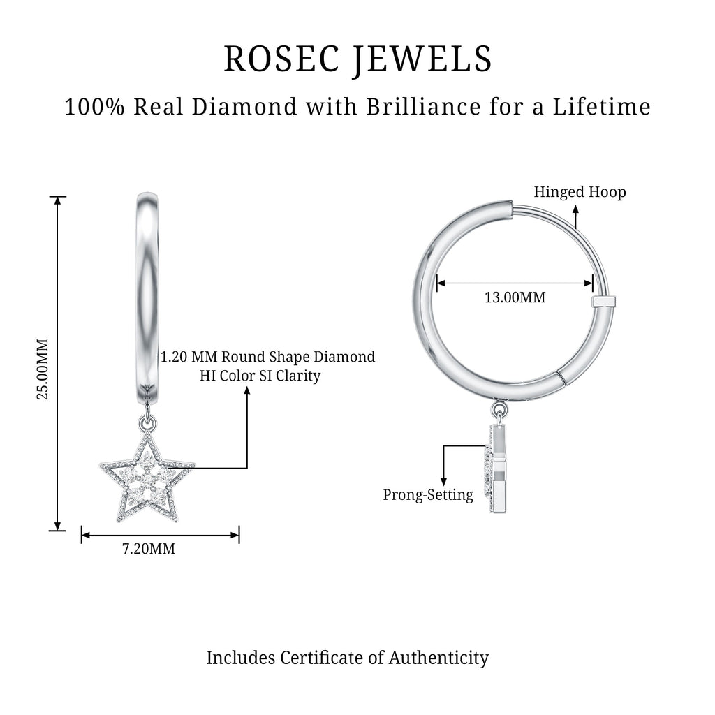 Diamond Star Drop Hoop Earrings