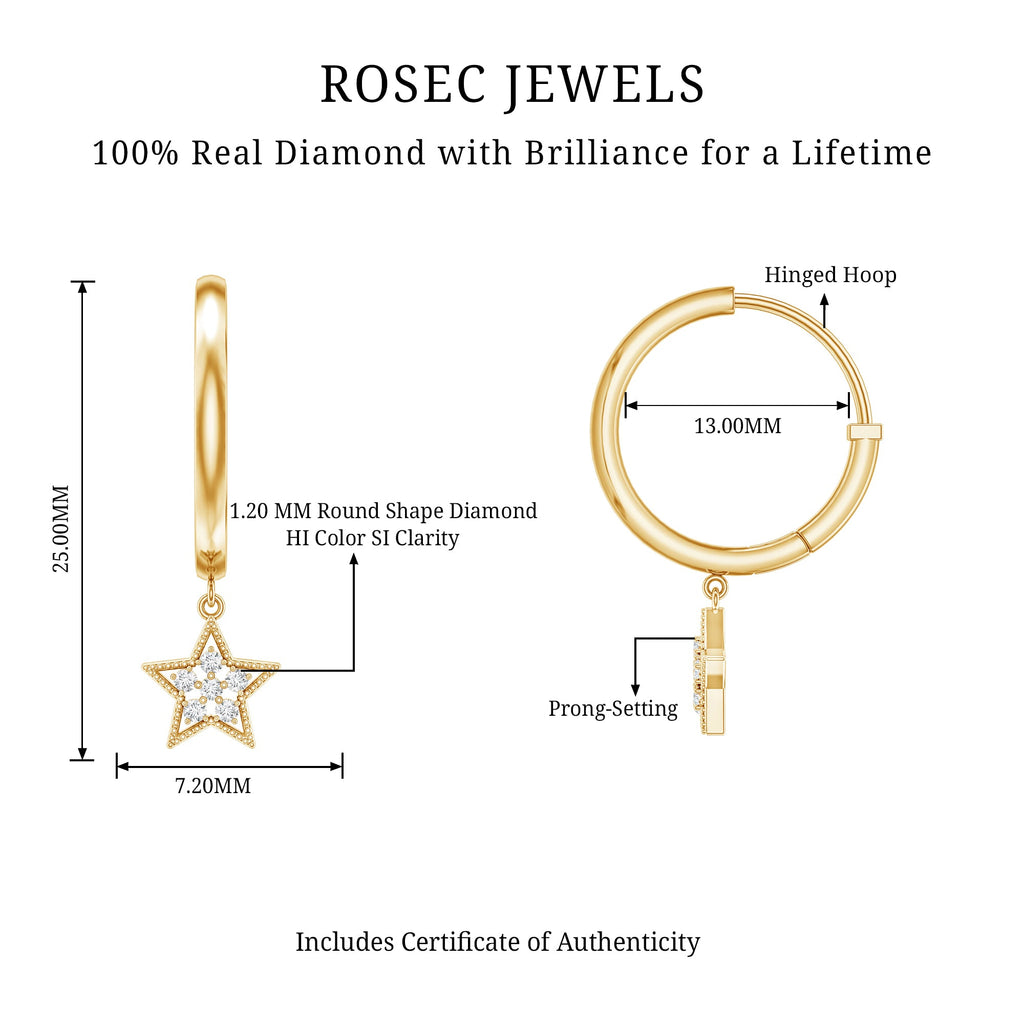 Diamond Star Drop Hoop Earrings