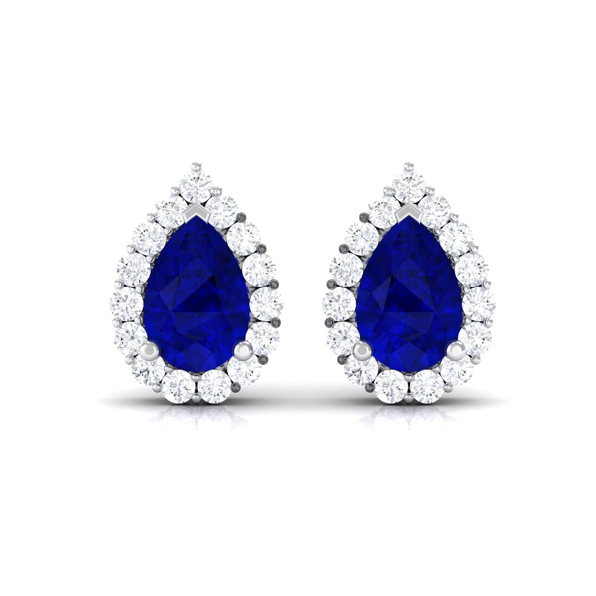 Lab Created Blue Sapphire Teardrop Stud Earrings with Diamond Halo