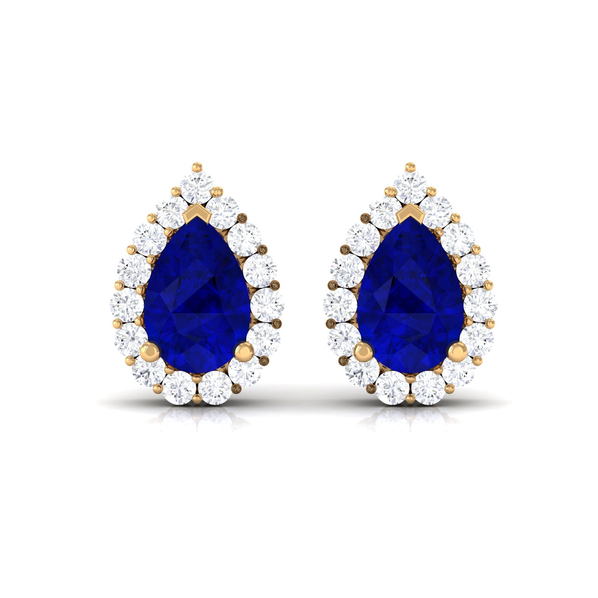 Lab Created Blue Sapphire Teardrop Stud Earrings with Diamond Halo