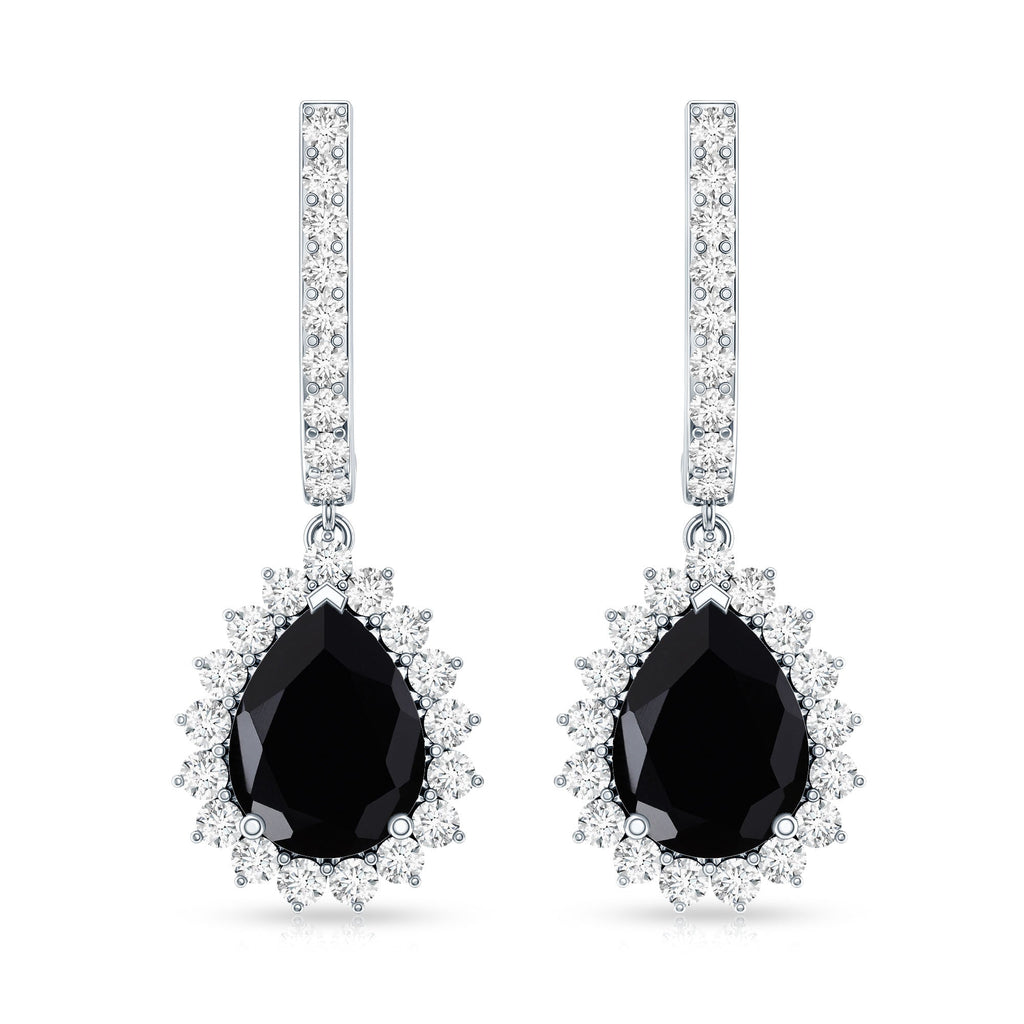 Natural 2 Carat Black Spinel Teardrop Earrings with Moissanite Halo