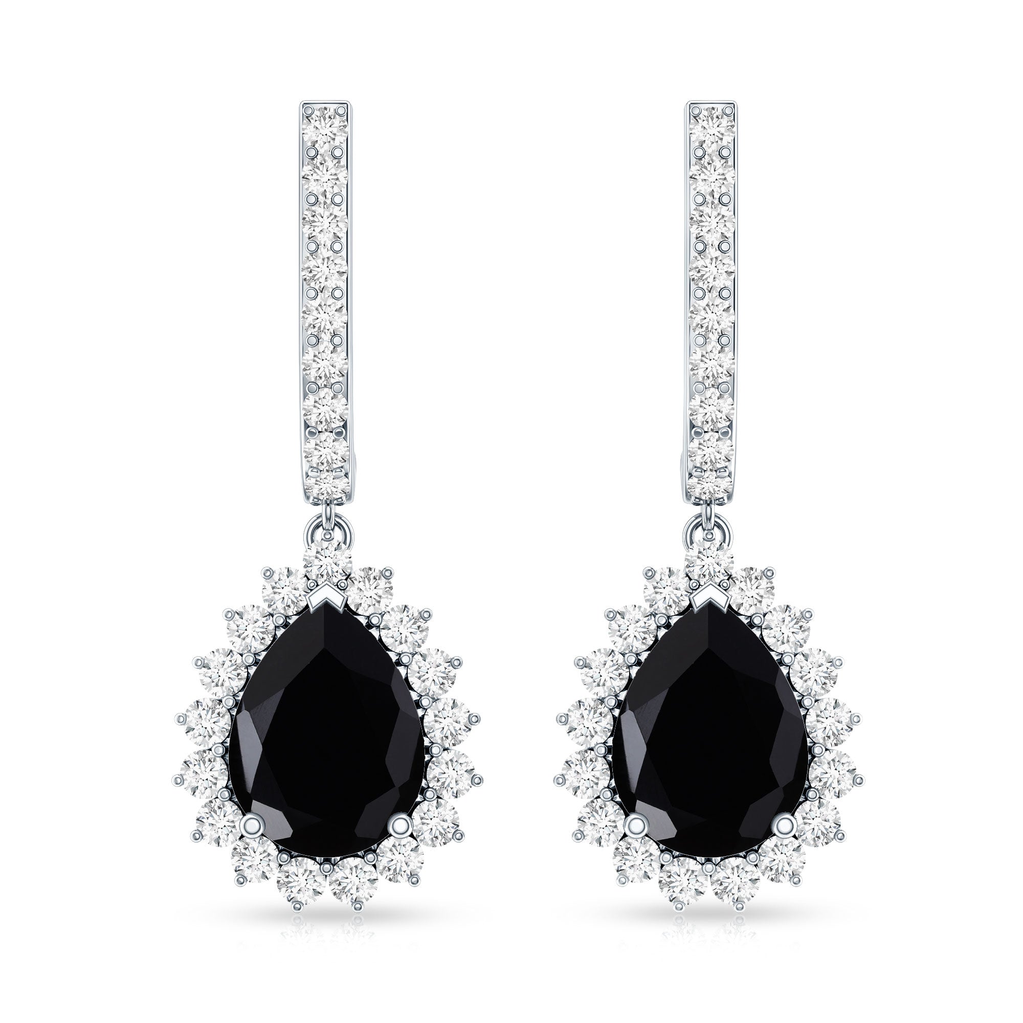 Natural 2 Carat Black Spinel Teardrop Earrings with Moissanite Halo