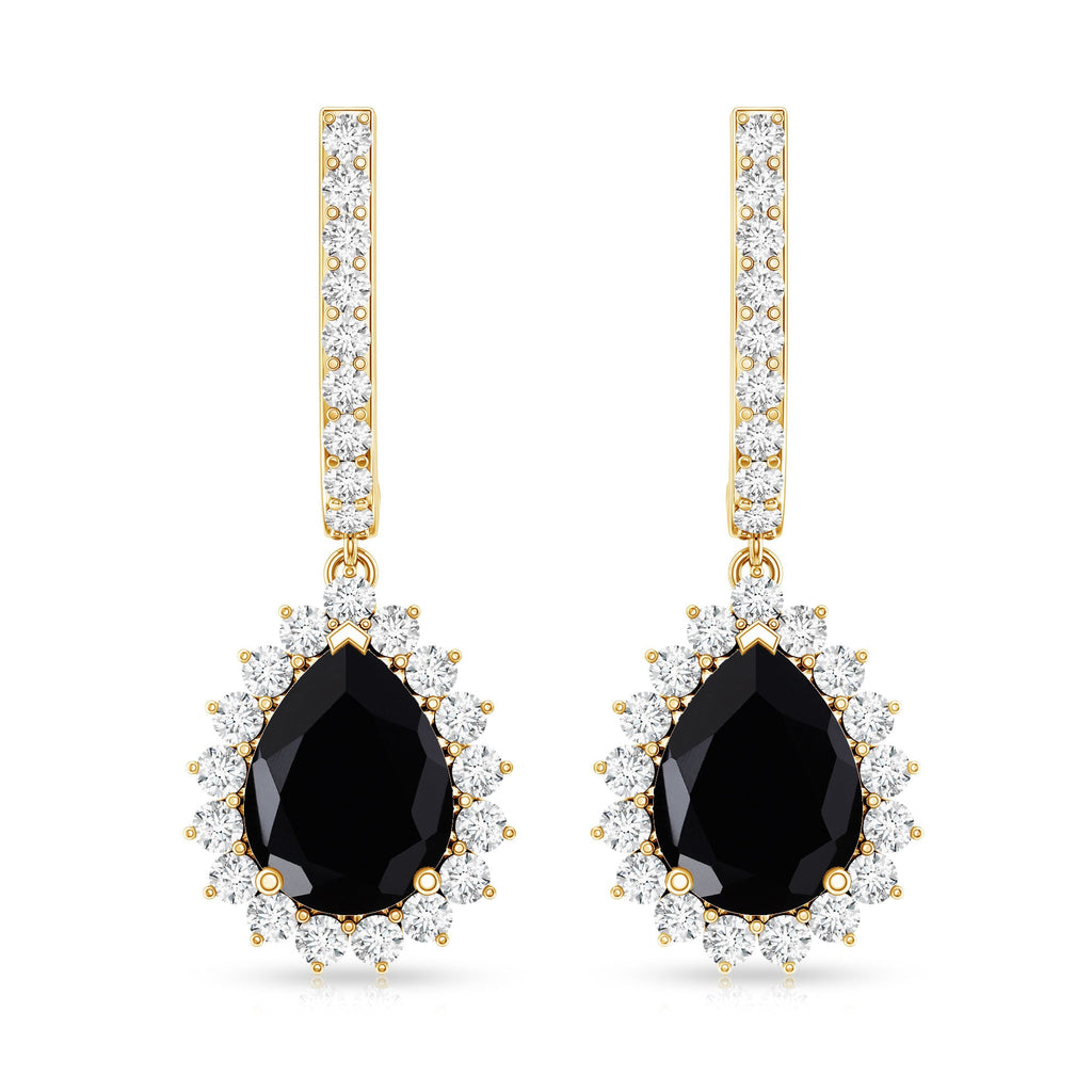 Natural 2 Carat Black Spinel Teardrop Earrings with Moissanite Halo