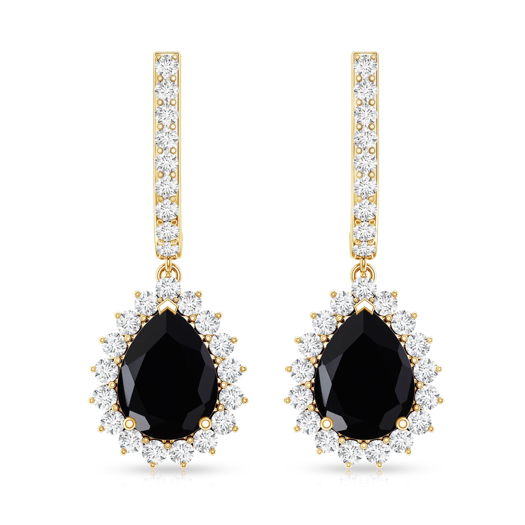Natural 2 Carat Black Spinel Teardrop Earrings with Moissanite Halo