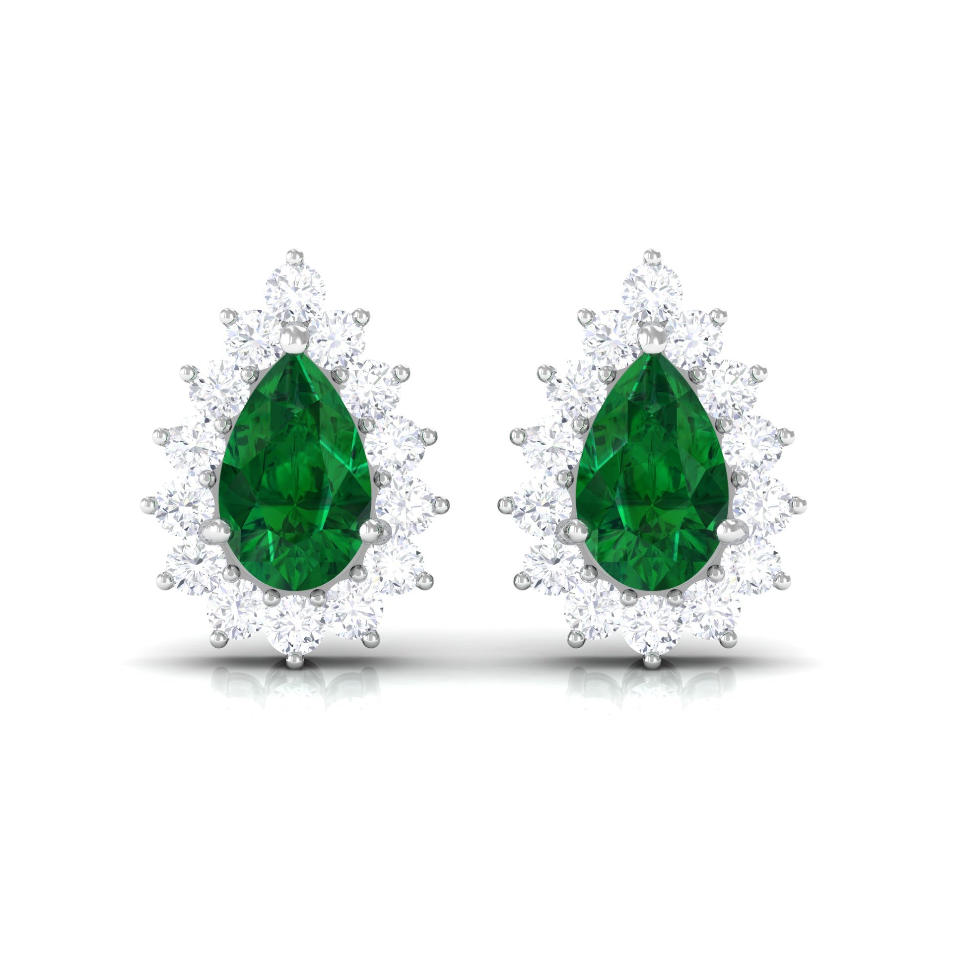 Lab Created Emerald Teardrop Stud Earrings with Moissanite Halo