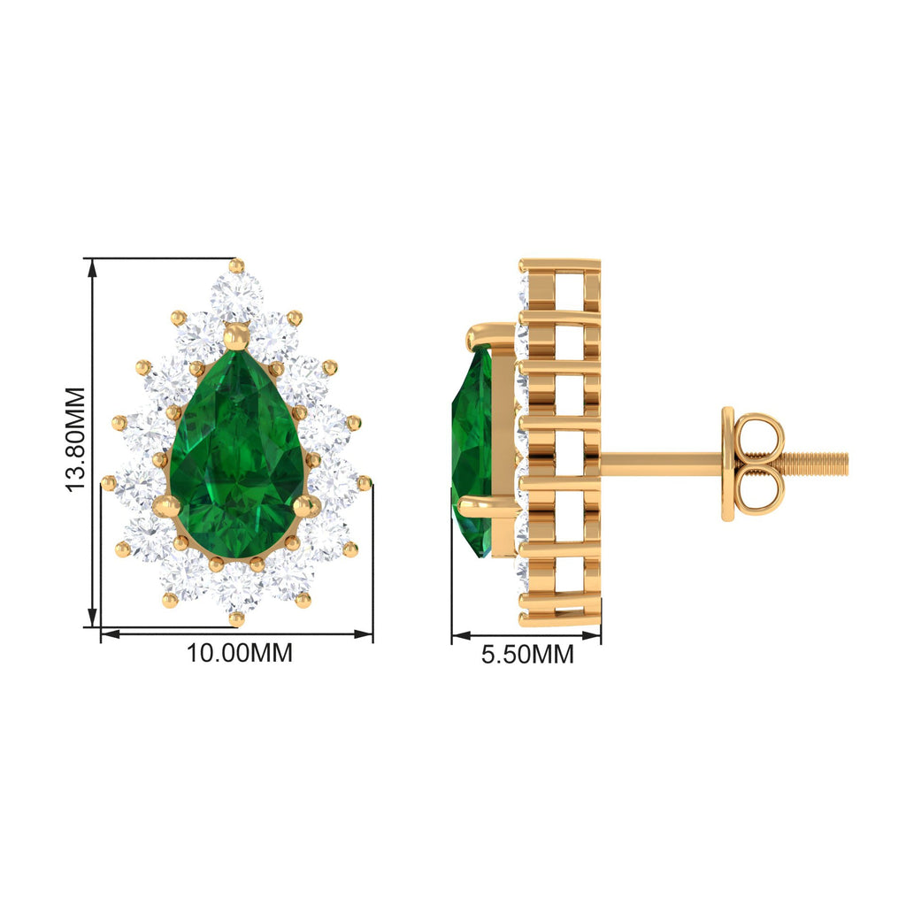 Lab Created Emerald Teardrop Stud Earrings with Moissanite Halo