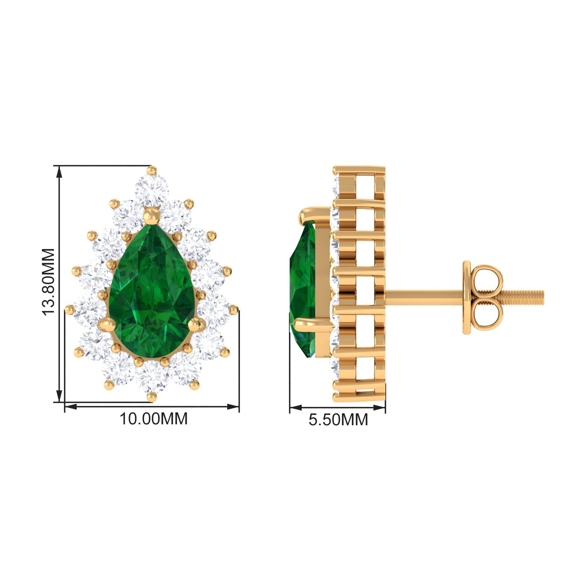 Lab Created Emerald Teardrop Stud Earrings with Moissanite Halo