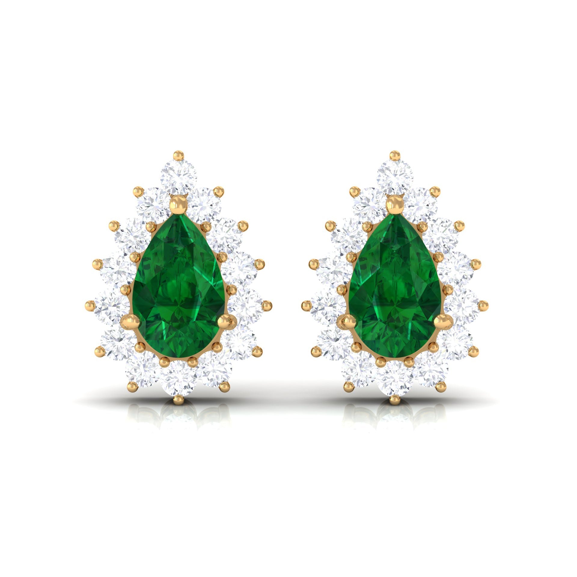 Lab Created Emerald Teardrop Stud Earrings with Moissanite Halo