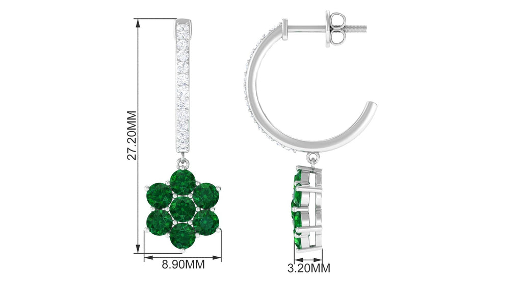 Lab Created Emerald and Diamond Flower Hoop Drop Earrings