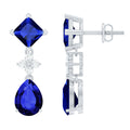 Lab Created Blue Sapphire and Diamond Wedding Drop Earrings