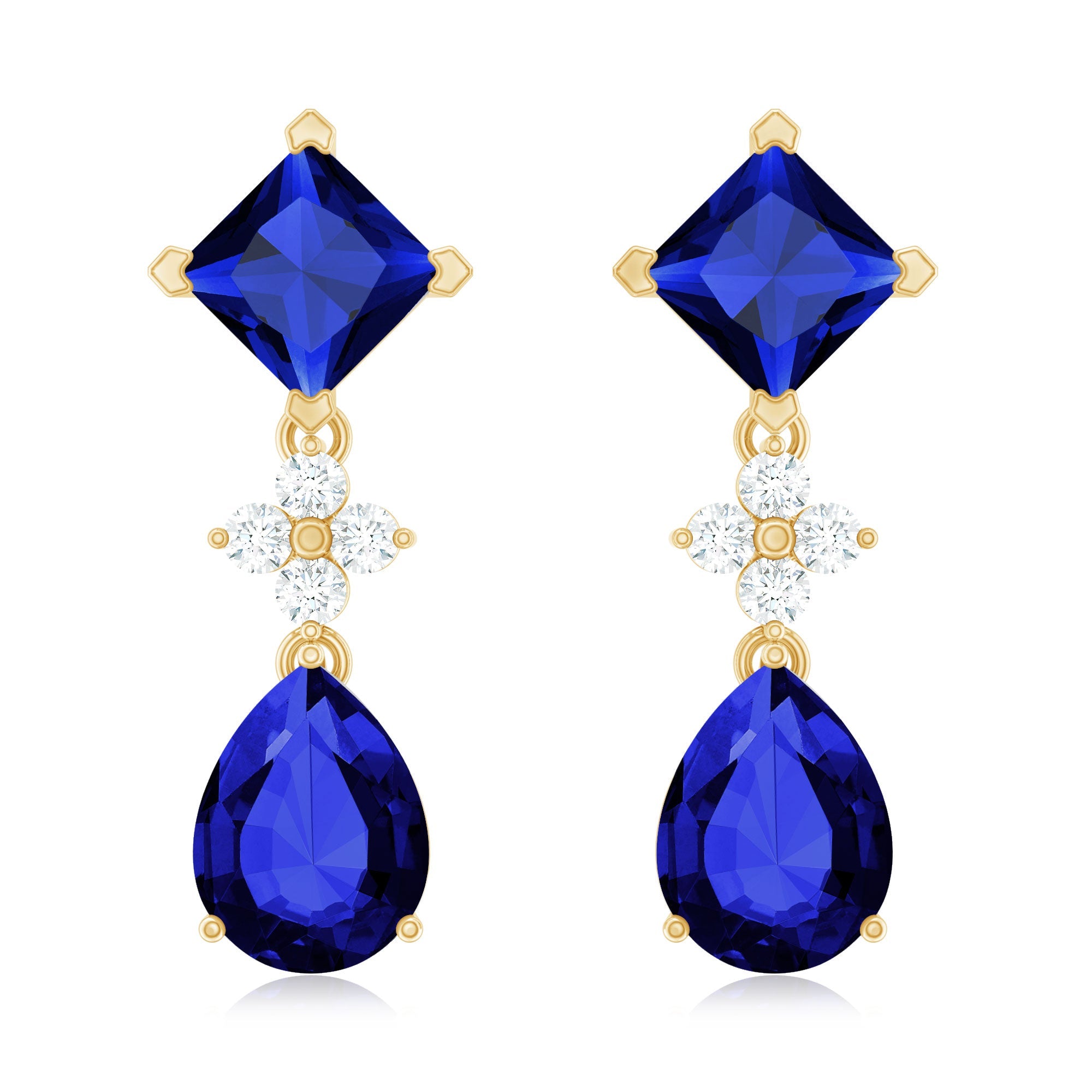 Lab Created Blue Sapphire and Diamond Wedding Drop Earrings