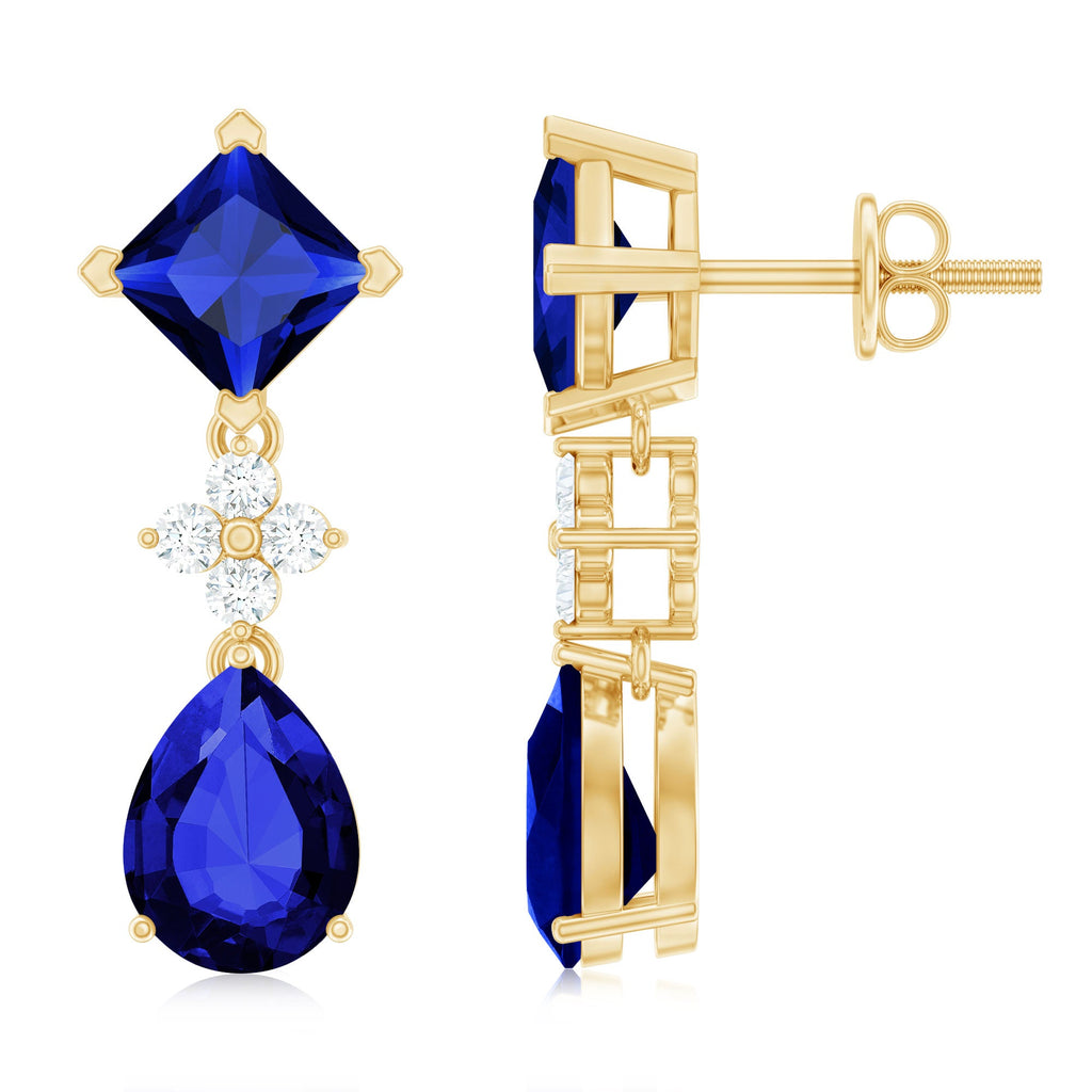 Lab Created Blue Sapphire and Diamond Wedding Drop Earrings