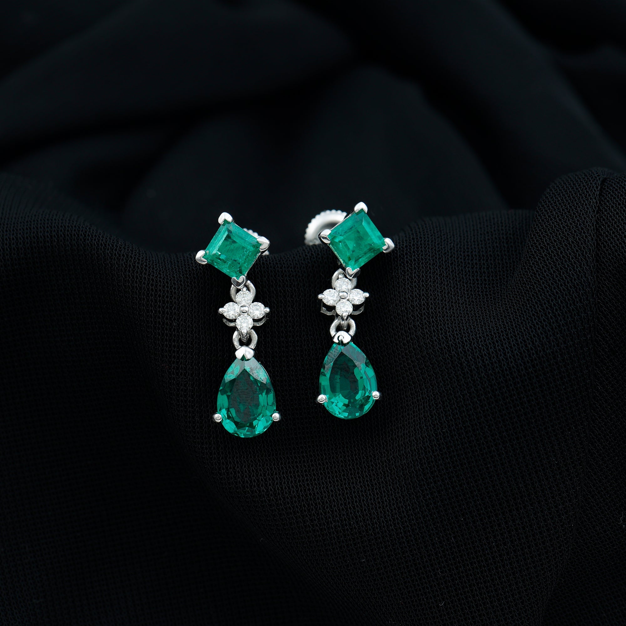2 Carat Lab Created Emerald and Diamond Bridal Dangle Earrings