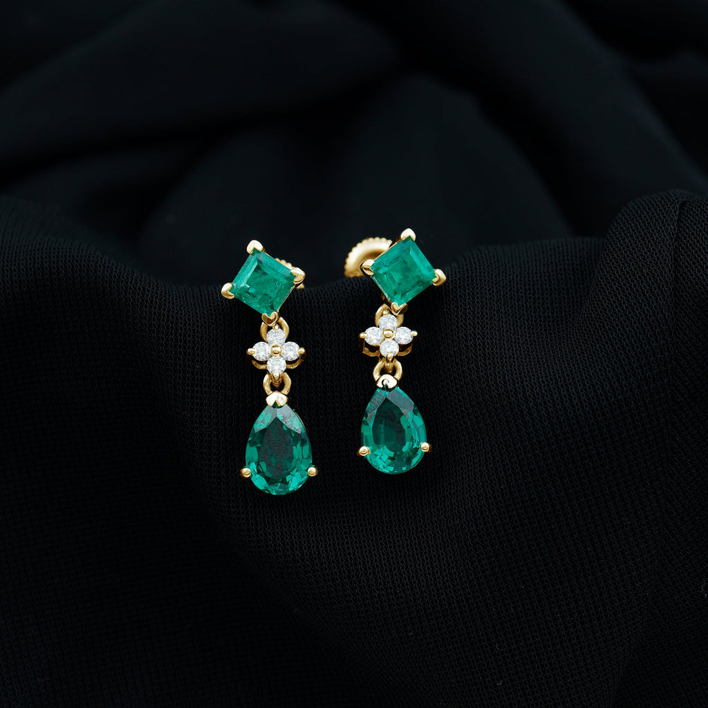 2 Carat Lab Created Emerald and Diamond Bridal Dangle Earrings