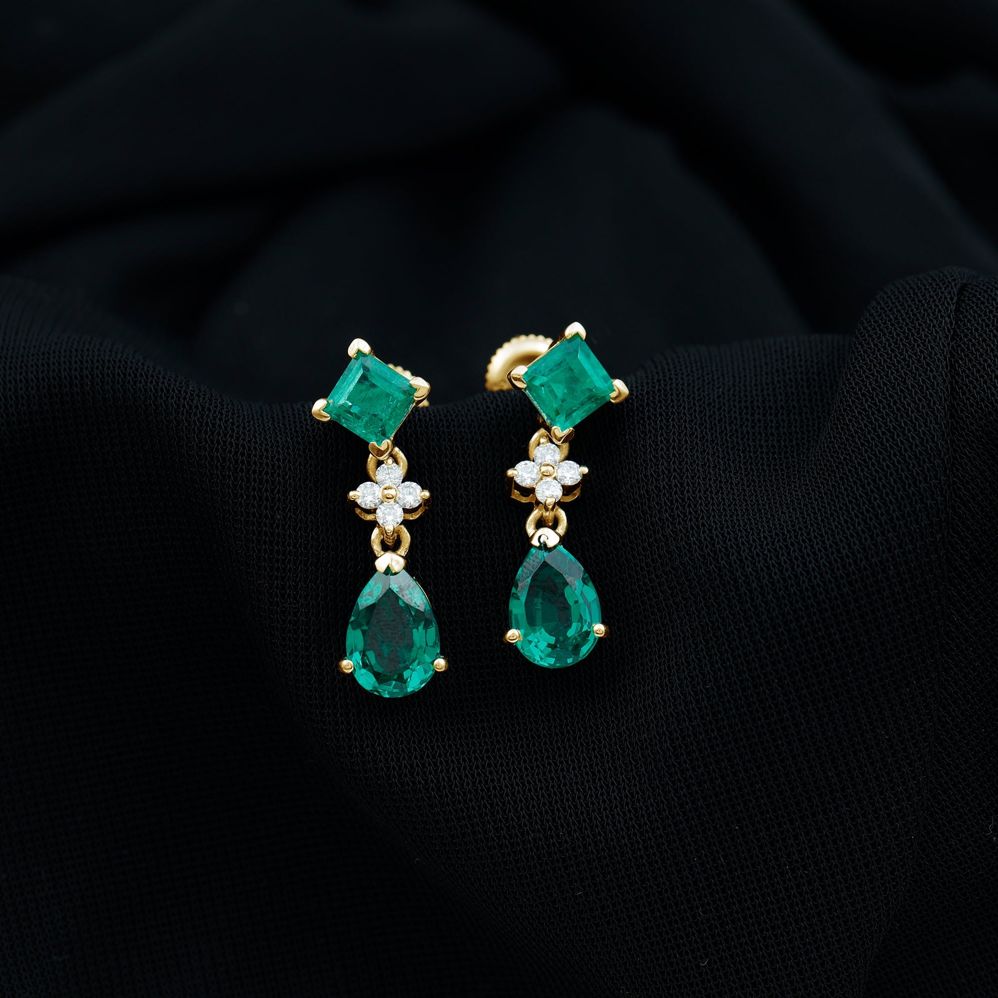 2 Carat Lab Created Emerald and Diamond Bridal Dangle Earrings