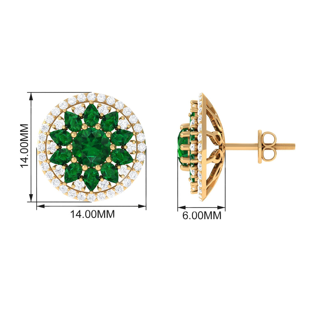 Lab Created Emerald and Moissanite Big Stud Earrings