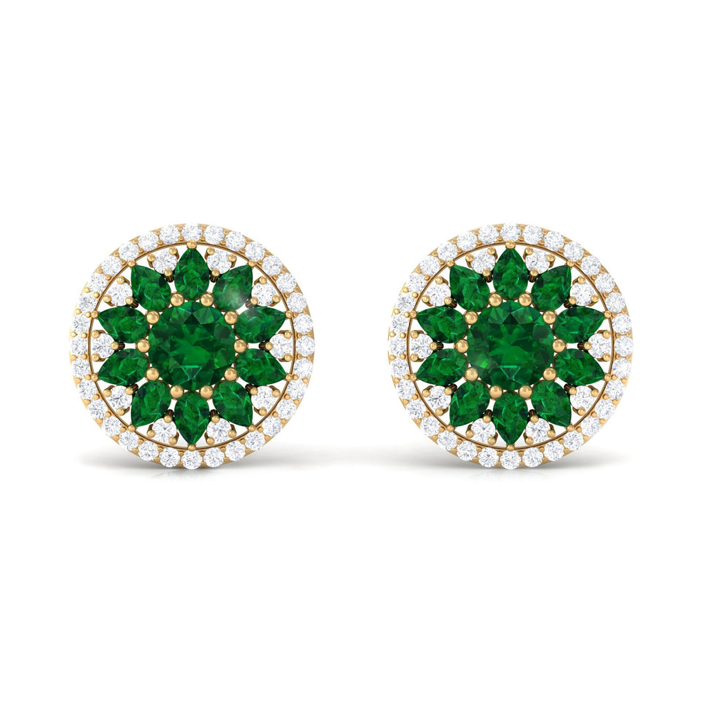 Lab Created Emerald and Moissanite Big Stud Earrings