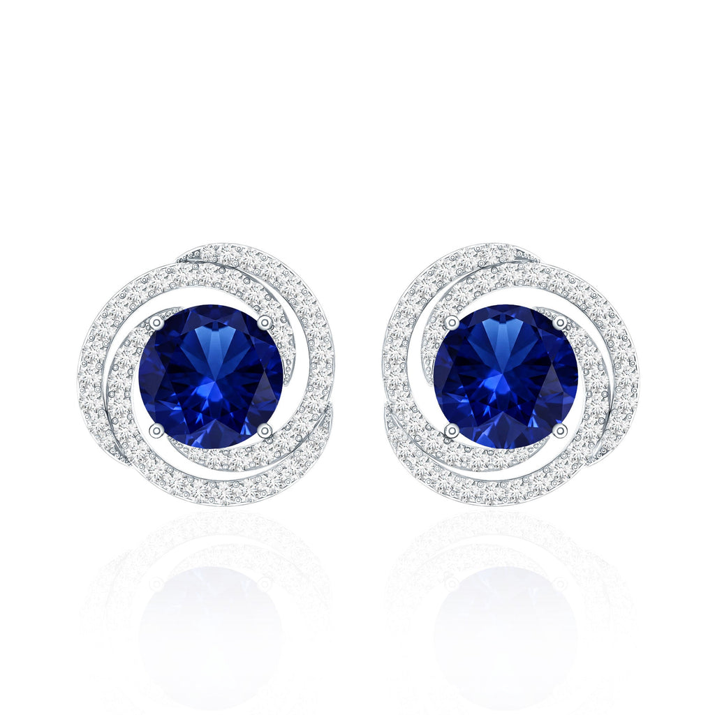 Lab Grown Blue Sapphire and Diamond Swirl Stud Earrings