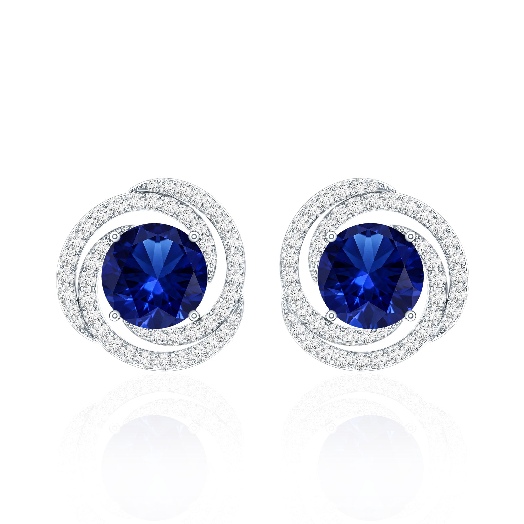 Lab Grown Blue Sapphire and Diamond Swirl Stud Earrings