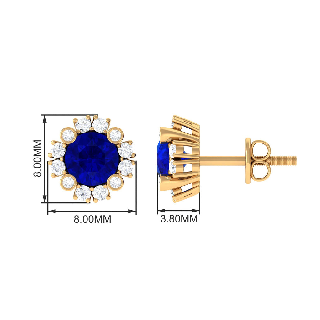 Designer Lab Created Blue Sapphire and Diamond Halo Stud Earrings
