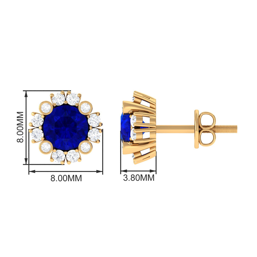 Designer Lab Created Blue Sapphire and Diamond Halo Stud Earrings