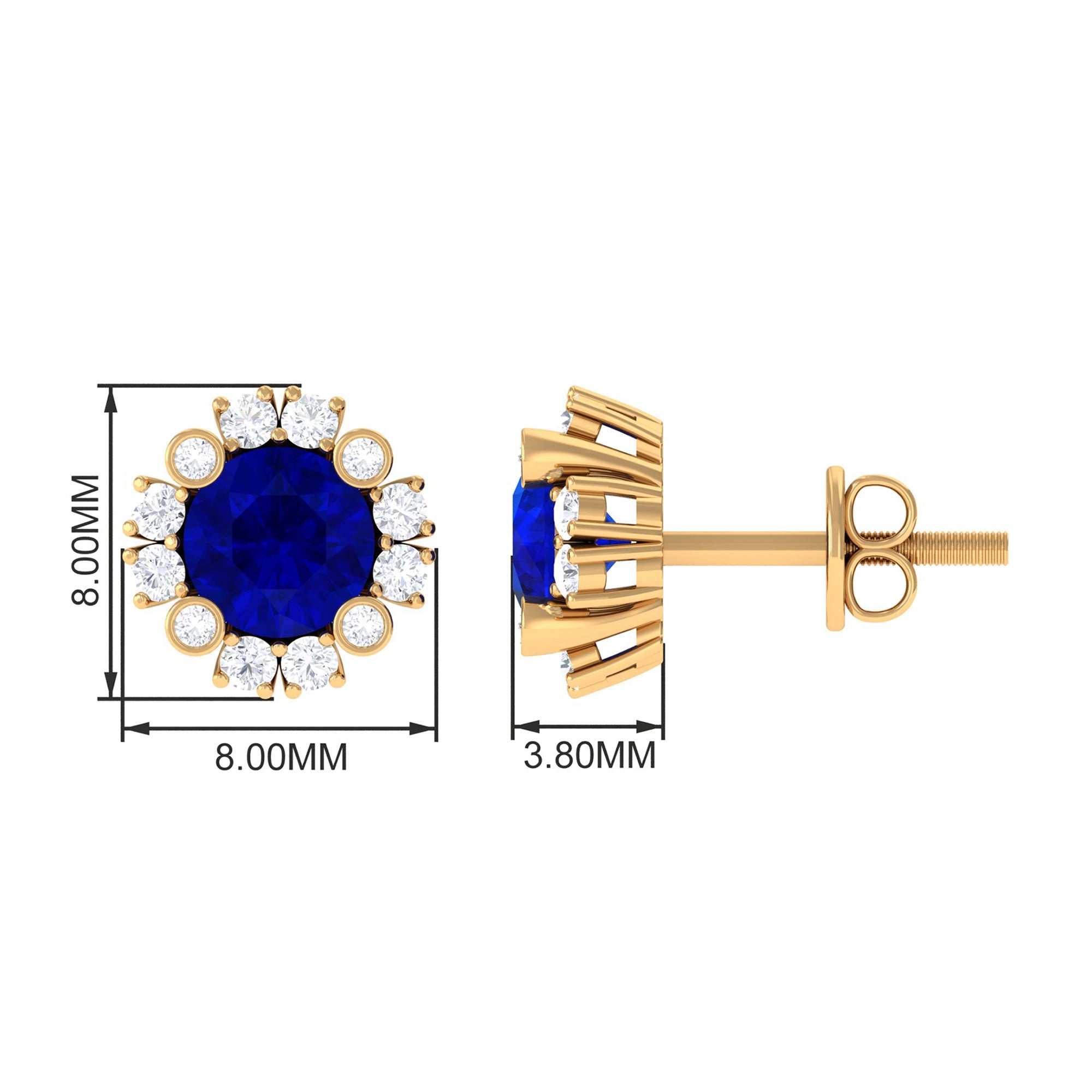 Designer Lab Created Blue Sapphire and Diamond Halo Stud Earrings