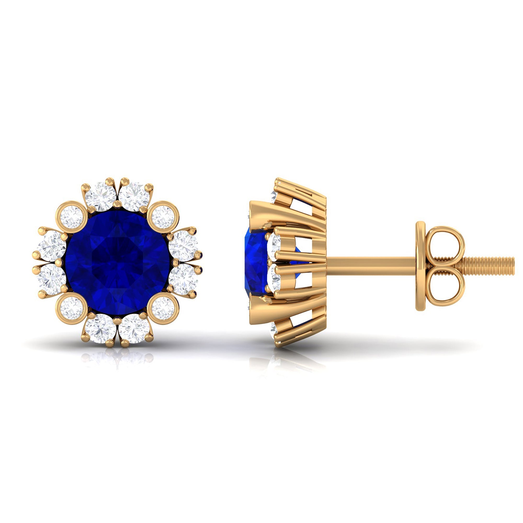 Designer Lab Created Blue Sapphire and Diamond Halo Stud Earrings