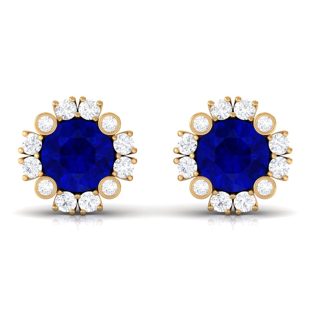 Designer Lab Created Blue Sapphire and Diamond Halo Stud Earrings