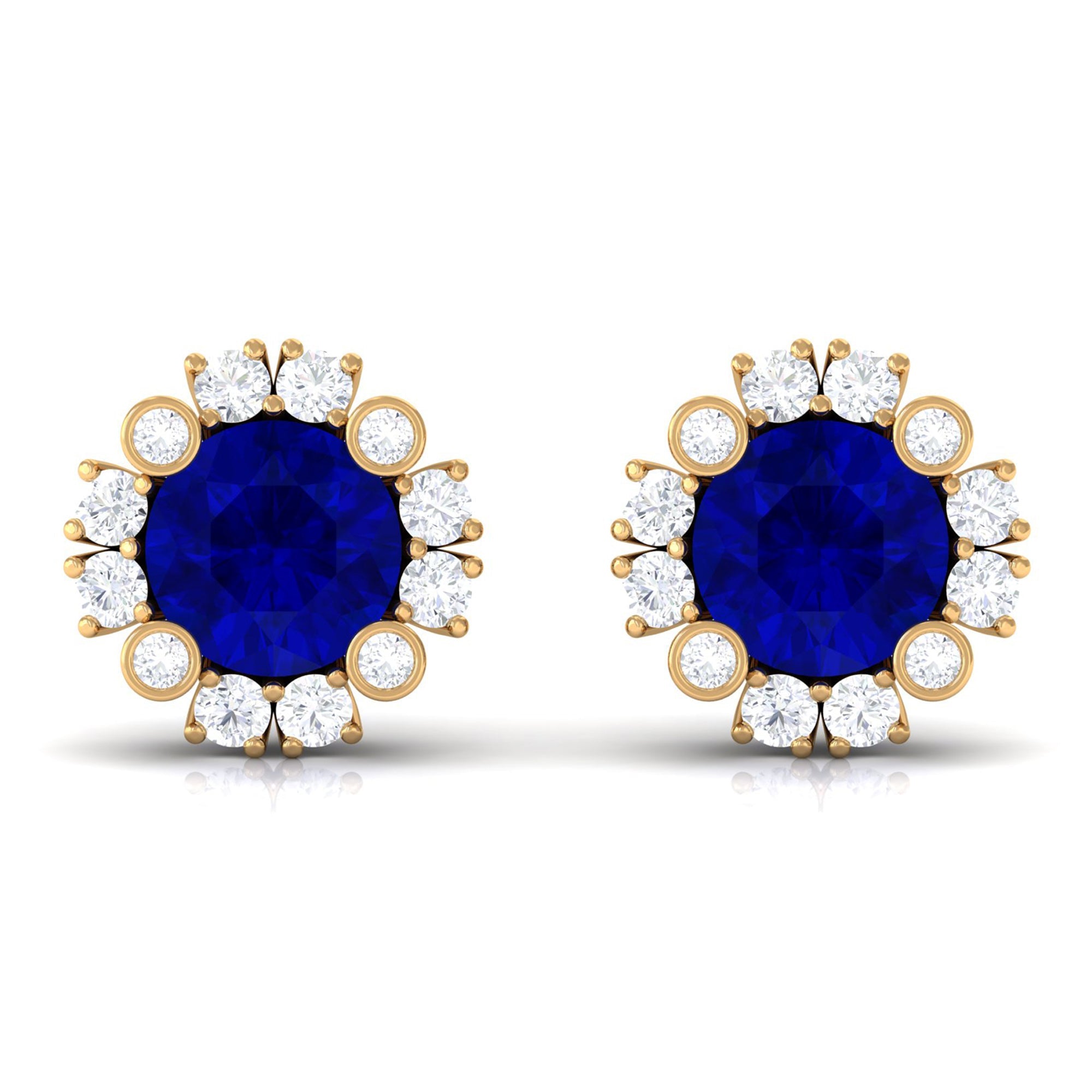 Designer Lab Created Blue Sapphire and Diamond Halo Stud Earrings