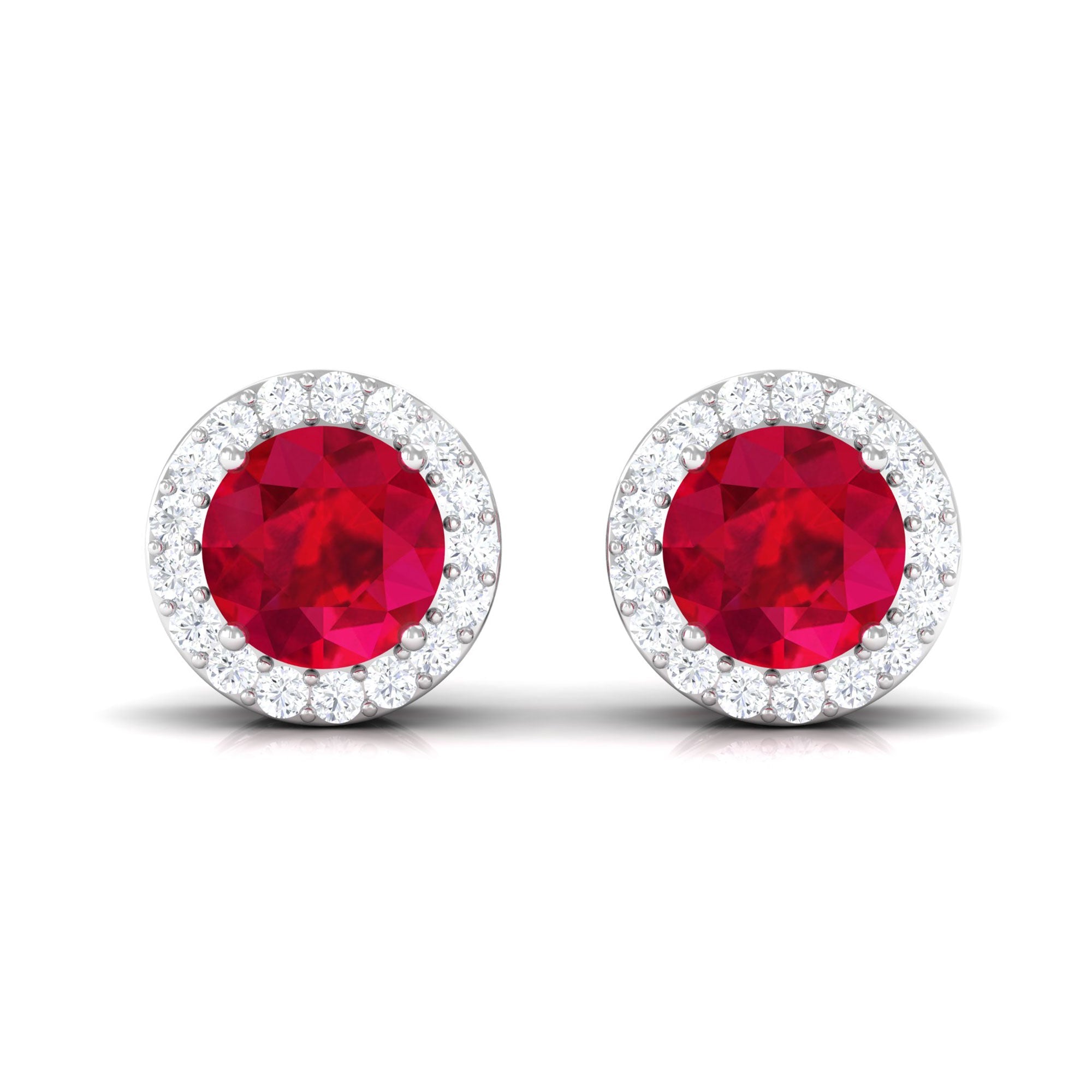 1.3 Carat Lab Created Ruby Halo Stud Earrings with Diamond