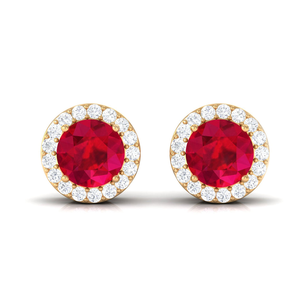 1.3 Carat Lab Created Ruby Halo Stud Earrings with Diamond