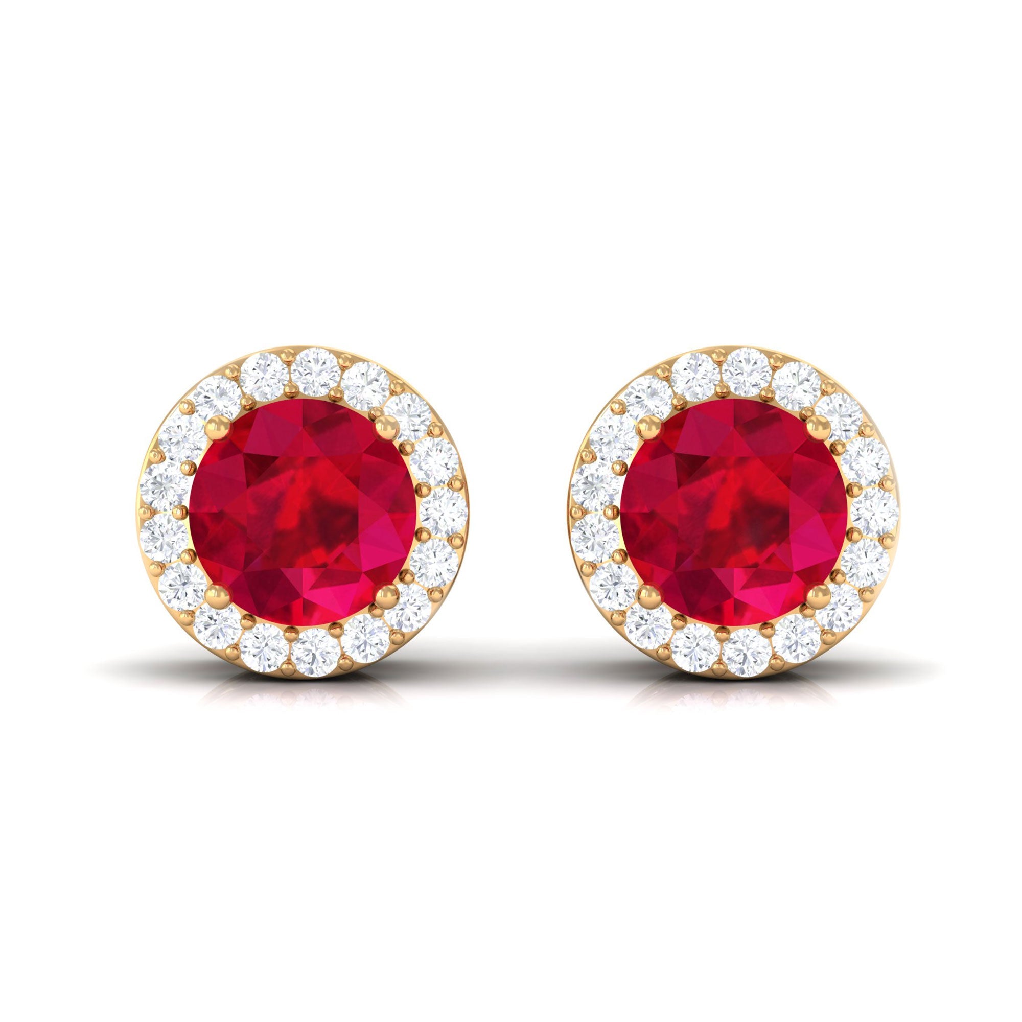 1.3 Carat Lab Created Ruby Halo Stud Earrings with Diamond