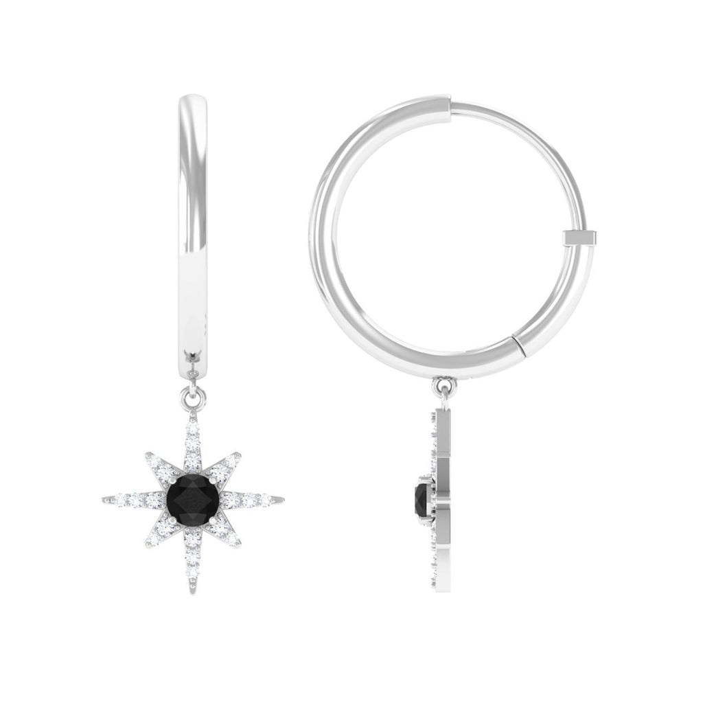 Lab Created Black and White Diamond Sunburst Hoop Earrings