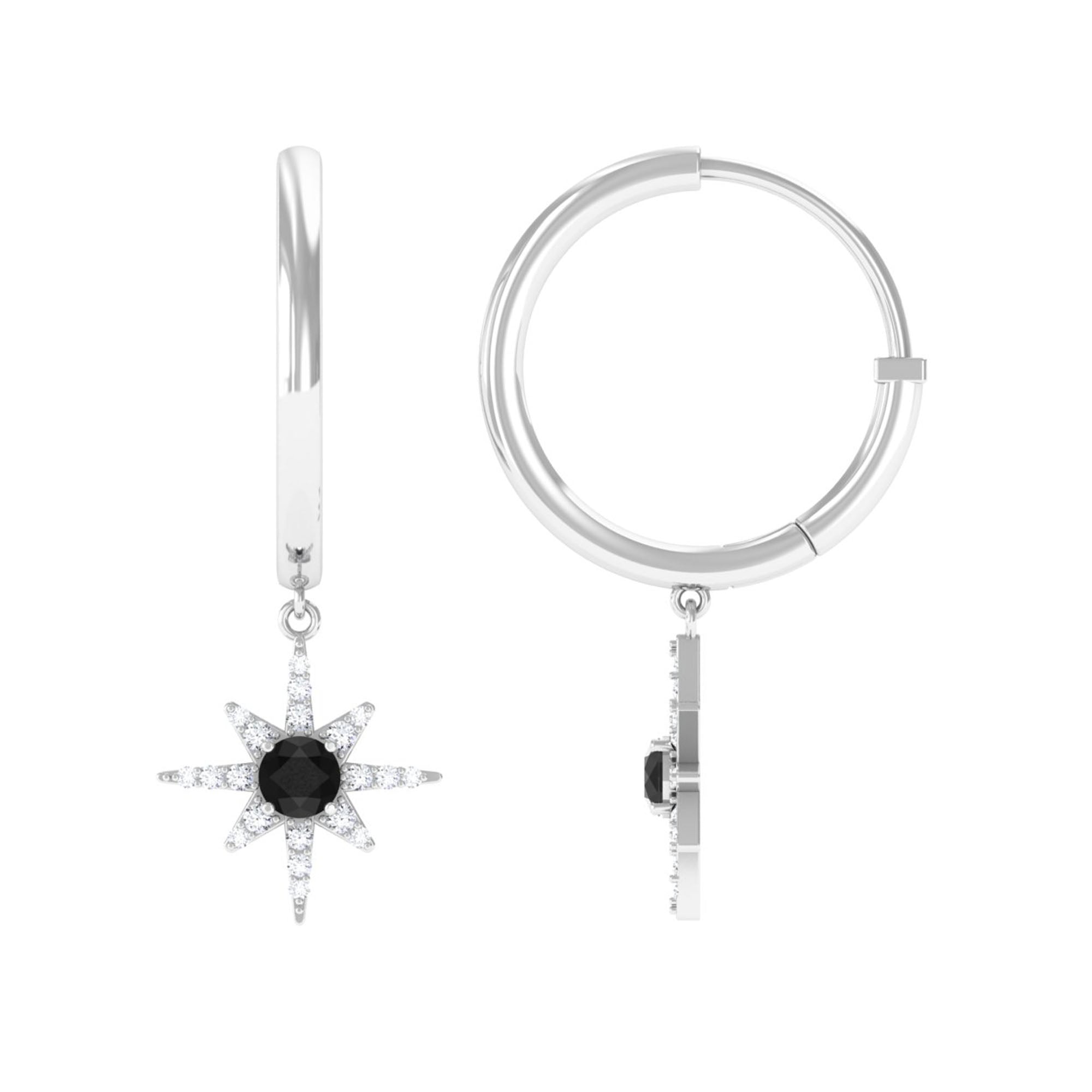 Lab Created Black and White Diamond Sunburst Hoop Earrings