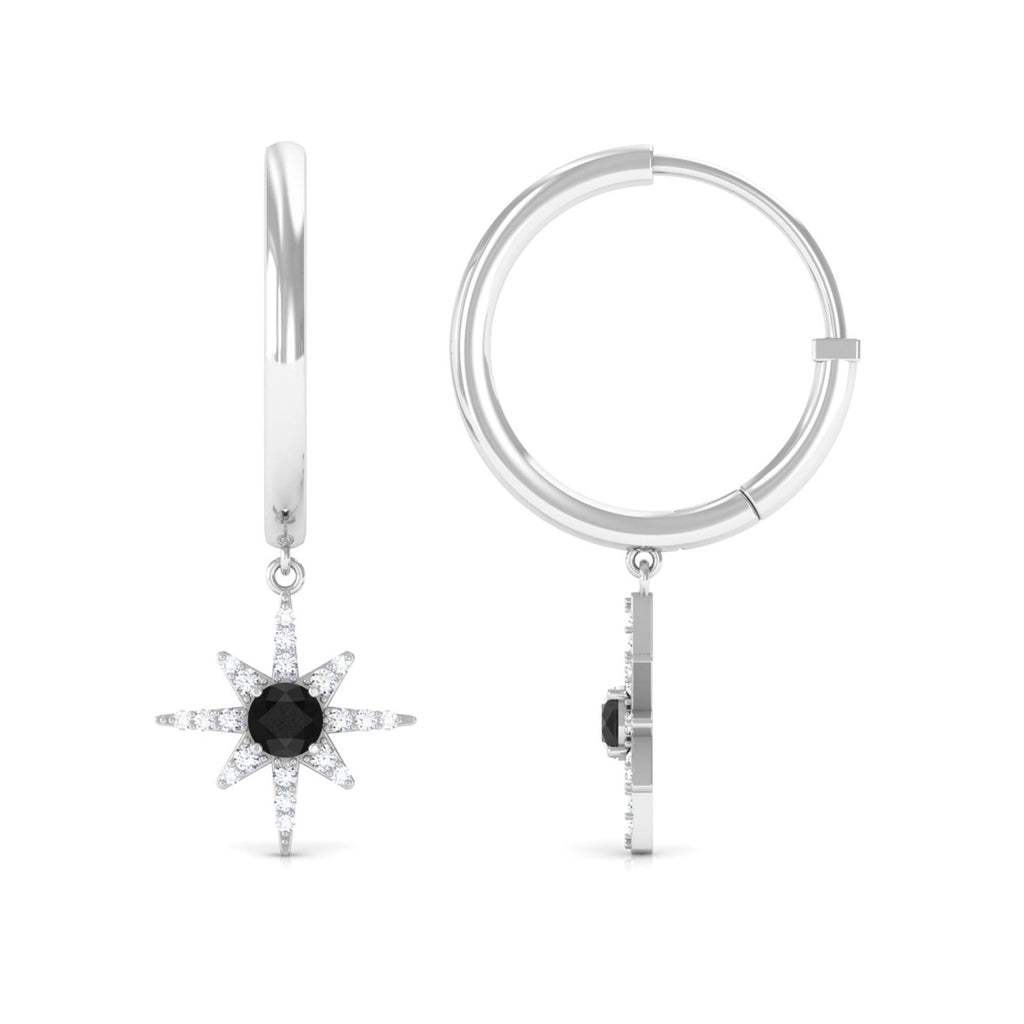 Lab Created Black and White Diamond Sunburst Hoop Earrings