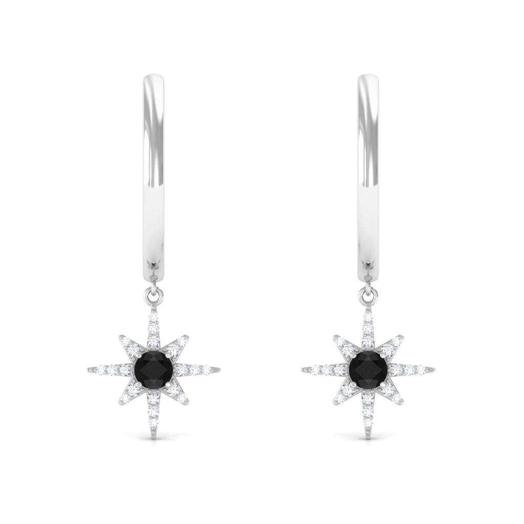 Lab Created Black and White Diamond Sunburst Hoop Earrings