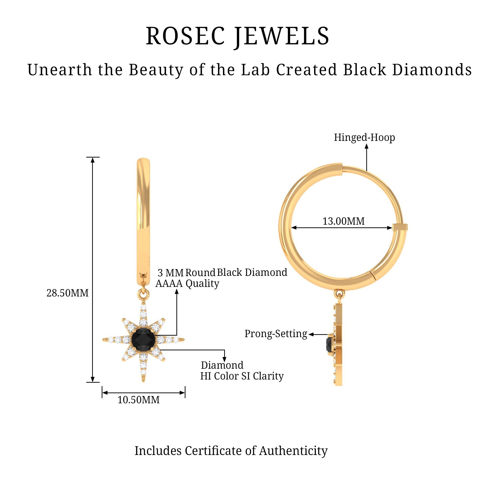 Lab Created Black and White Diamond Sunburst Hoop Earrings