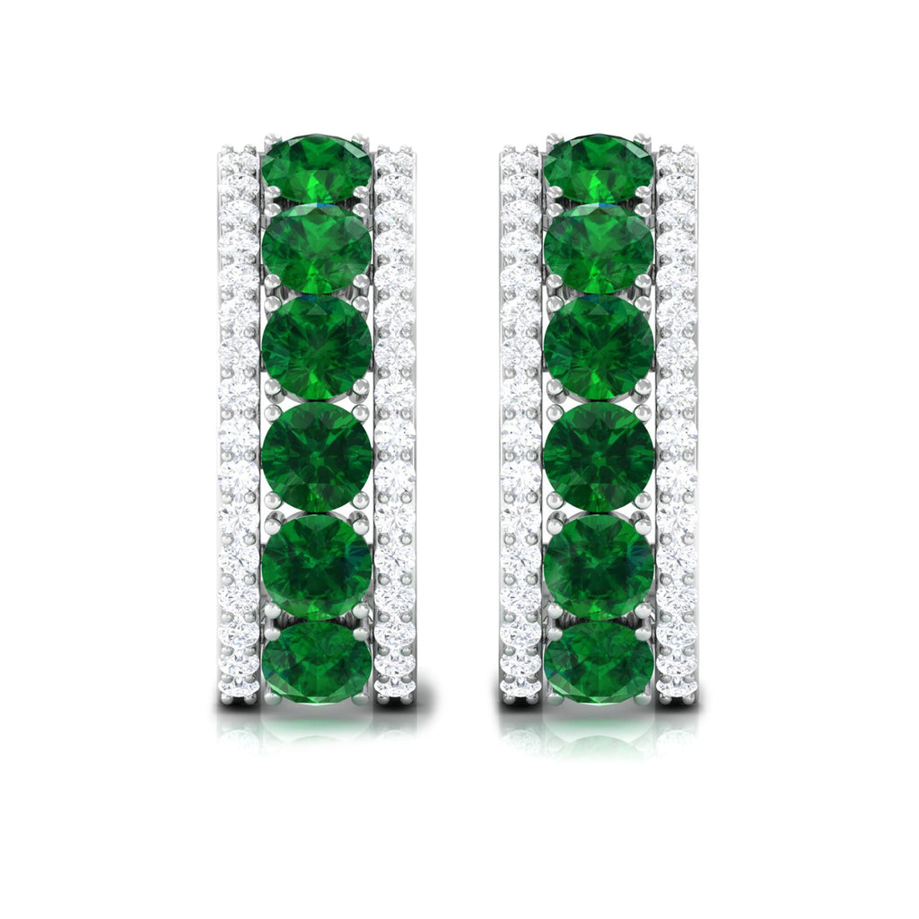 Lab Created Emerald and Diamond Hoop Earrings with Certificate