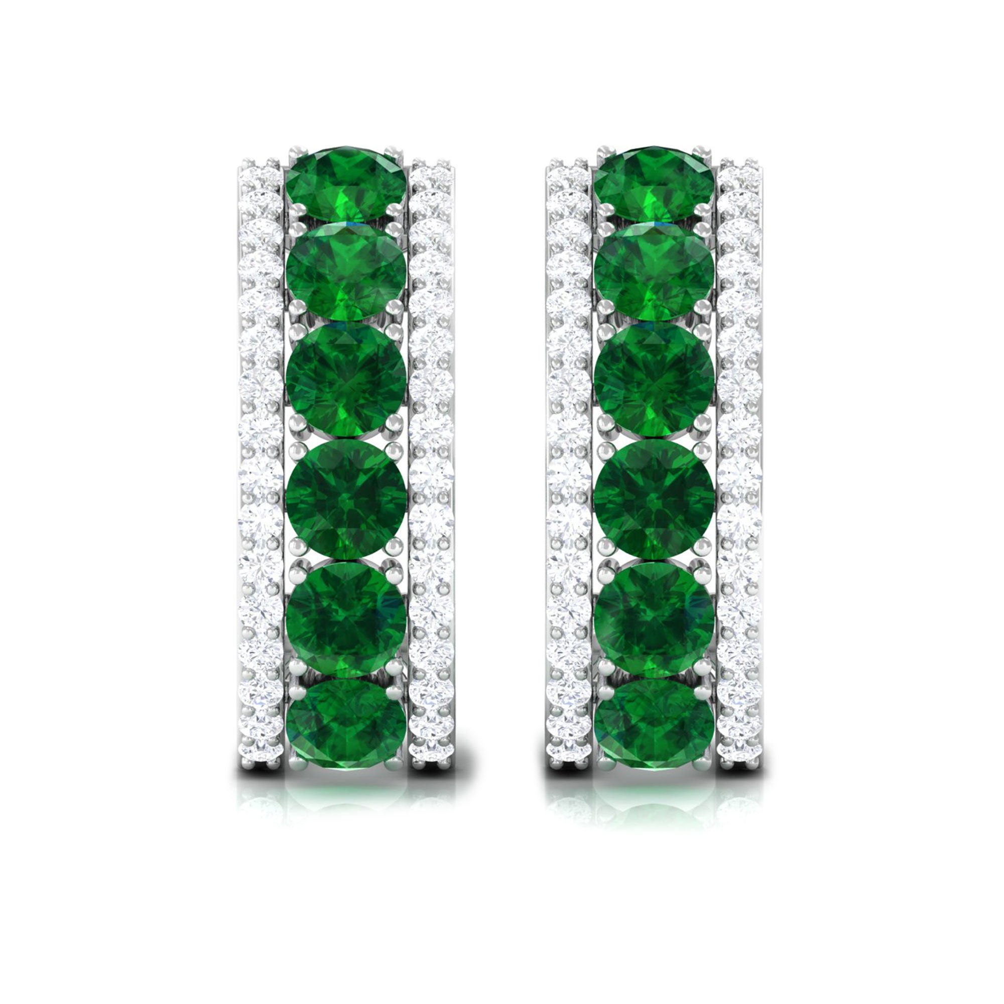 Lab Created Emerald and Diamond Hoop Earrings with Certificate