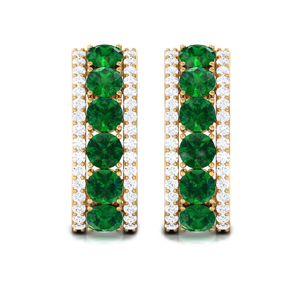 Lab Created Emerald and Diamond Hoop Earrings with Certificate