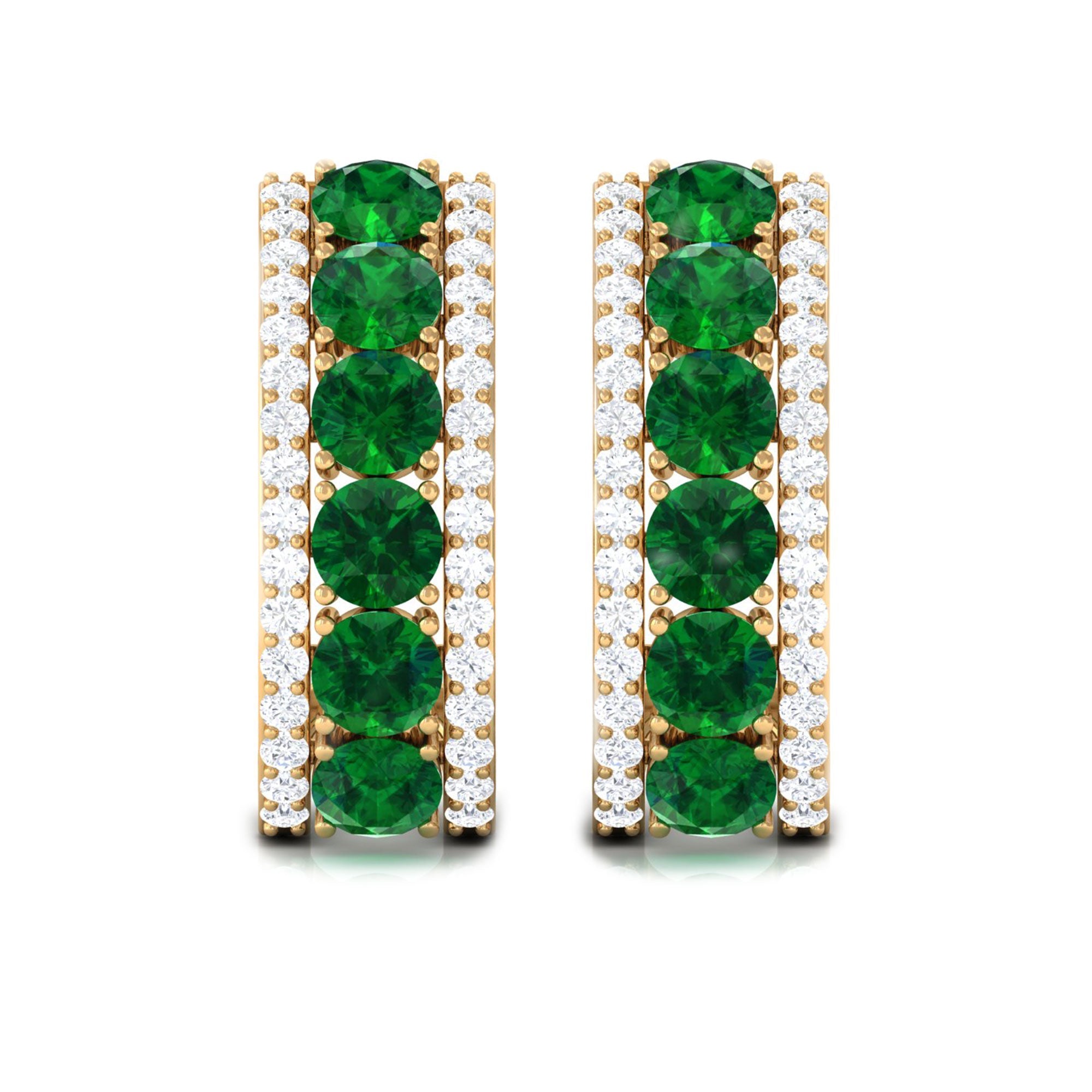 Lab Created Emerald and Diamond Hoop Earrings with Certificate