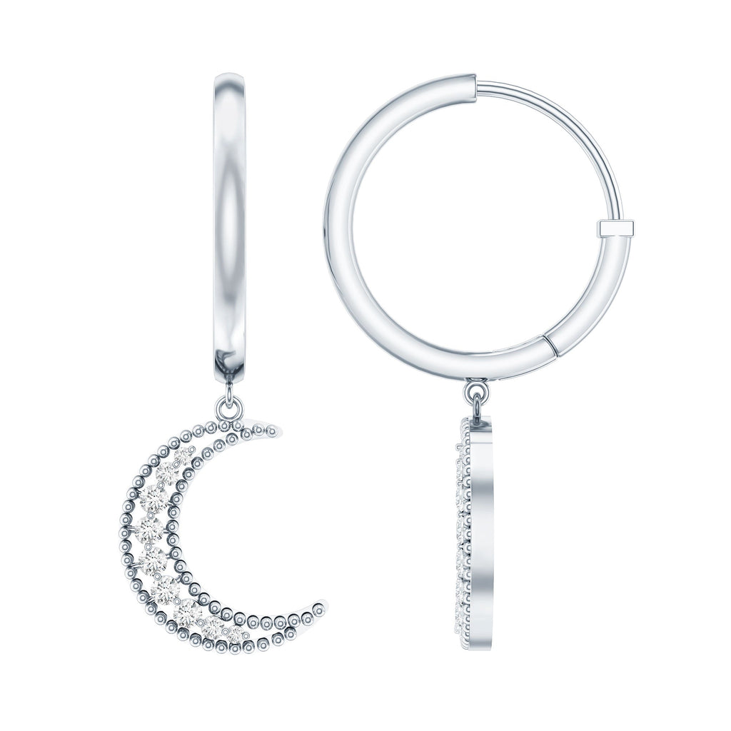 Certified Diamond Moon Drop Hoop Earrings
