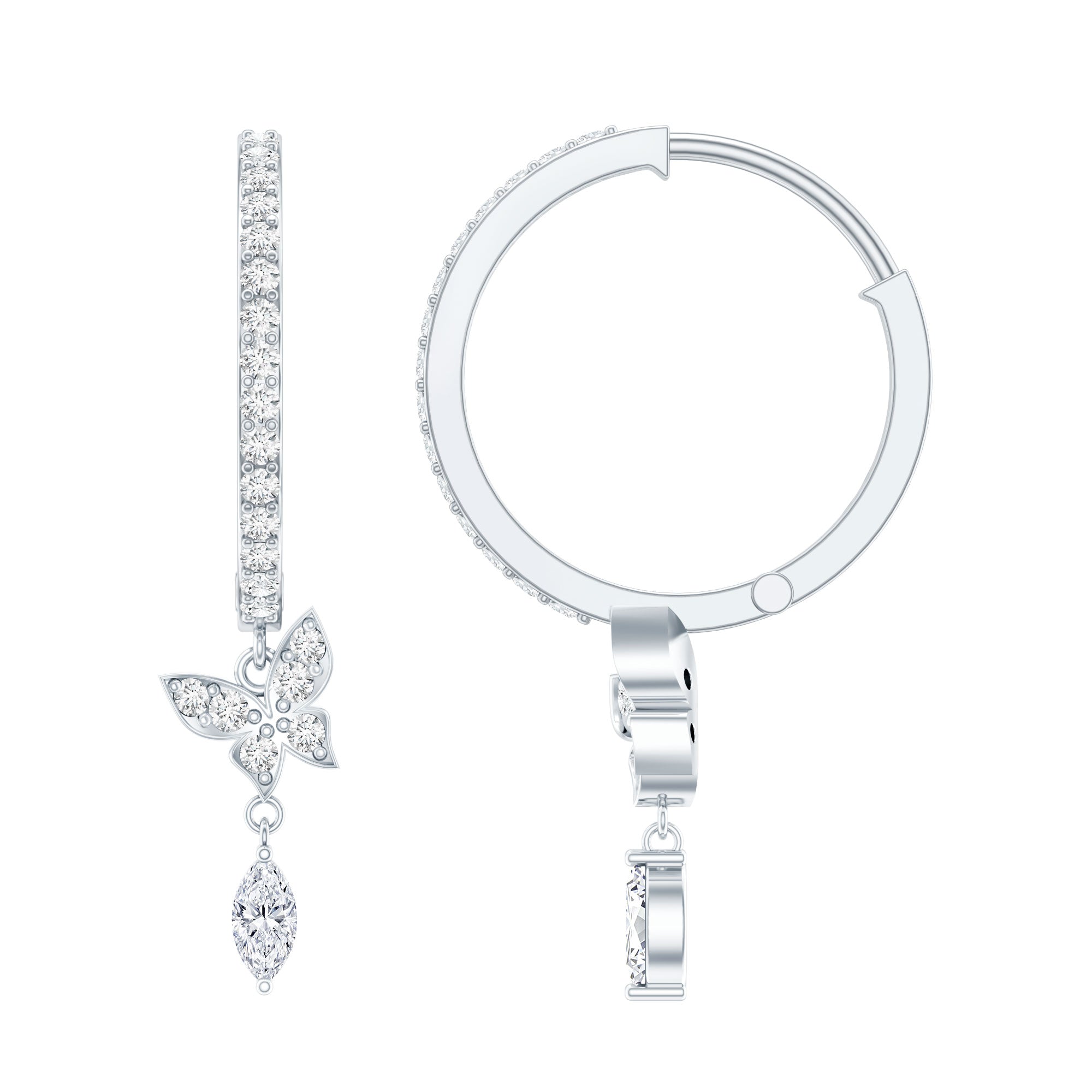 Natural Diamond Butterfly Hoop Earrings for Women