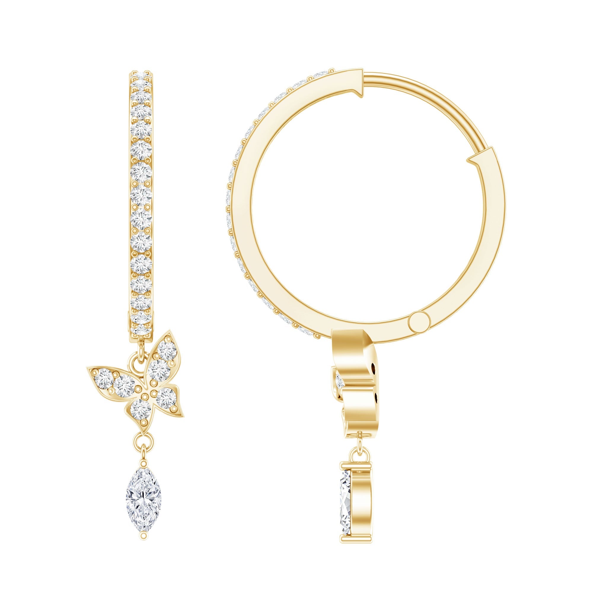 Natural Diamond Butterfly Hoop Earrings for Women