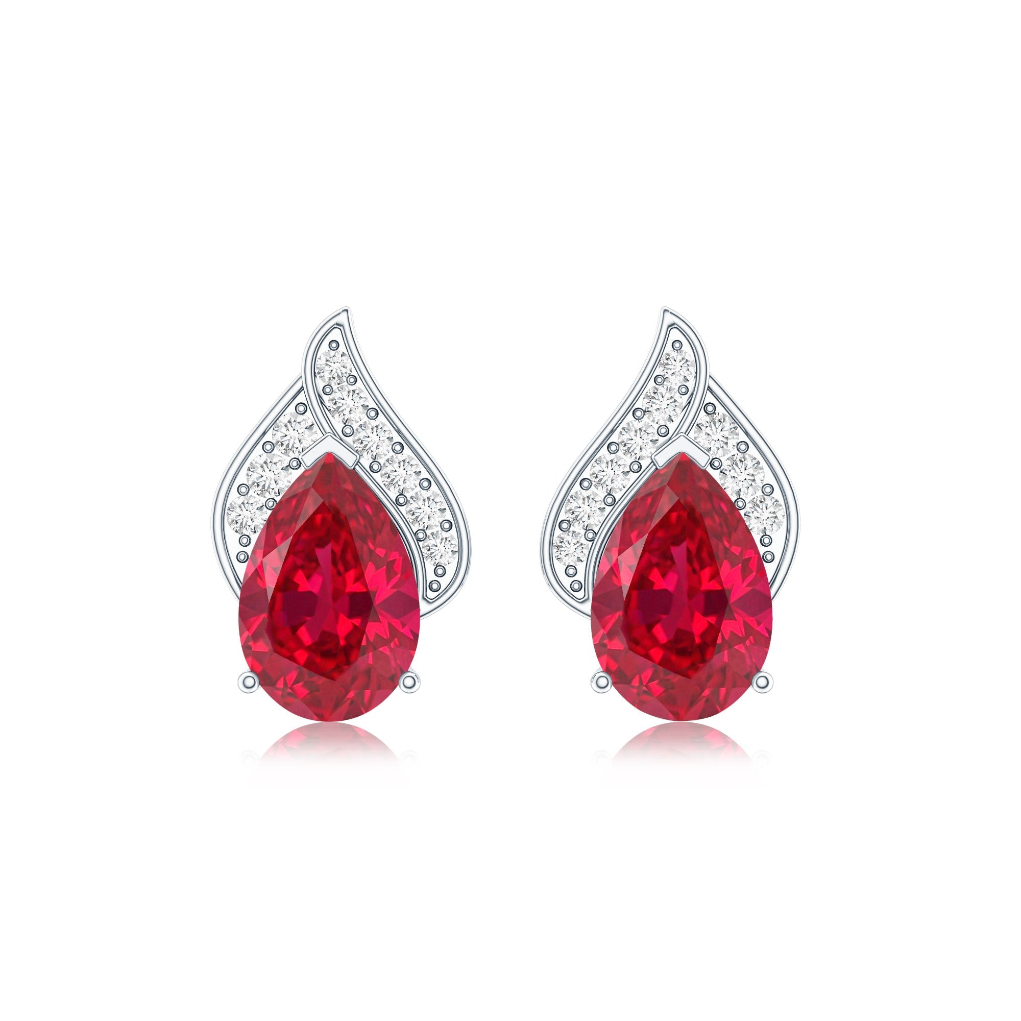 Pear Shaped Lab Created Ruby and Diamond Stud Earring