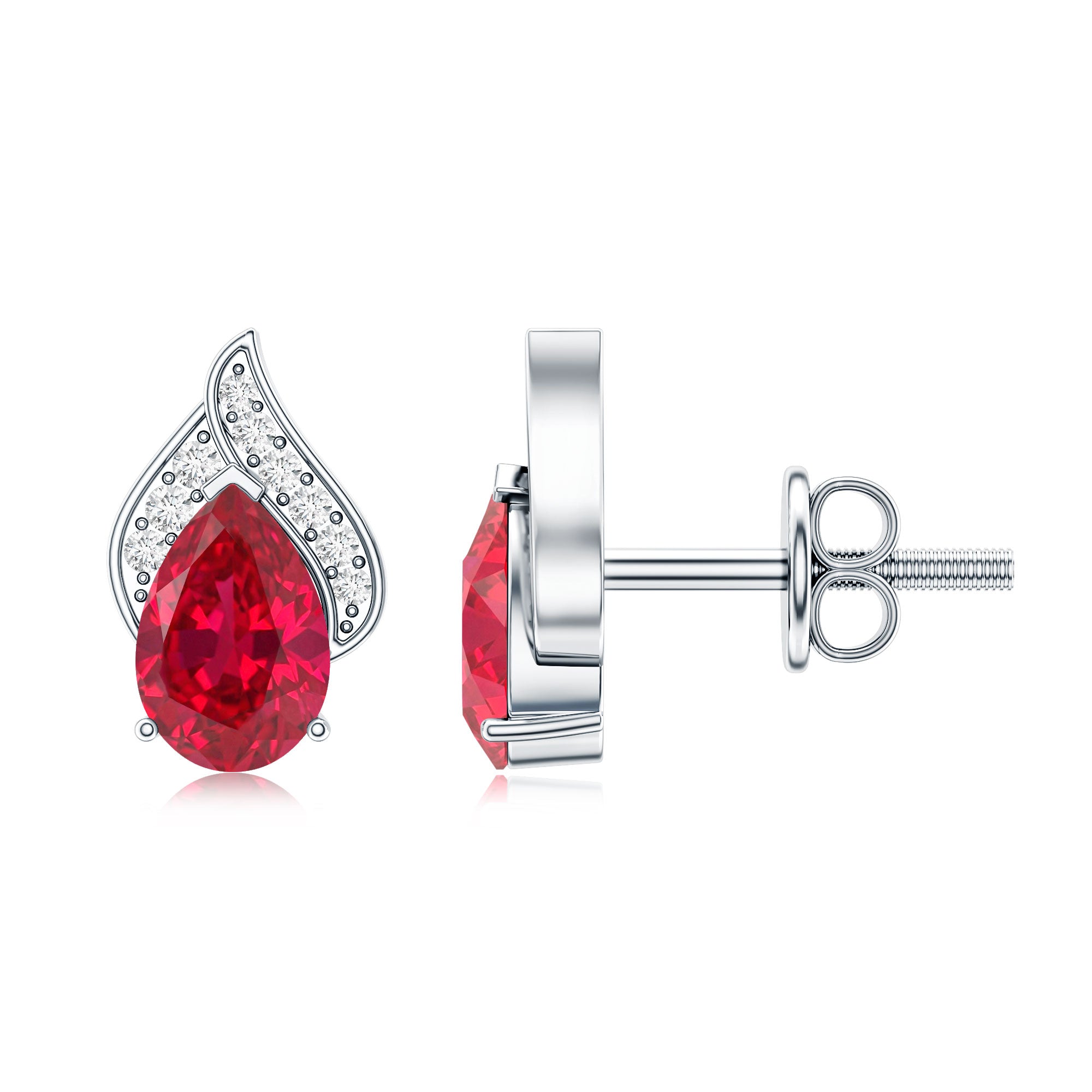 Pear Shaped Lab Created Ruby and Diamond Stud Earring